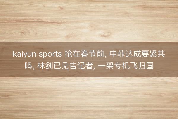 kaiyun sports 抢在春节前， 中菲达成要紧共鸣， 林剑已见告记者， 一架专机飞归国